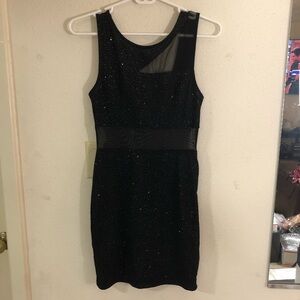 Women’s Black Mesh Party Cocktail Dress SZ S Metallic Shift Sleeveless Body-core